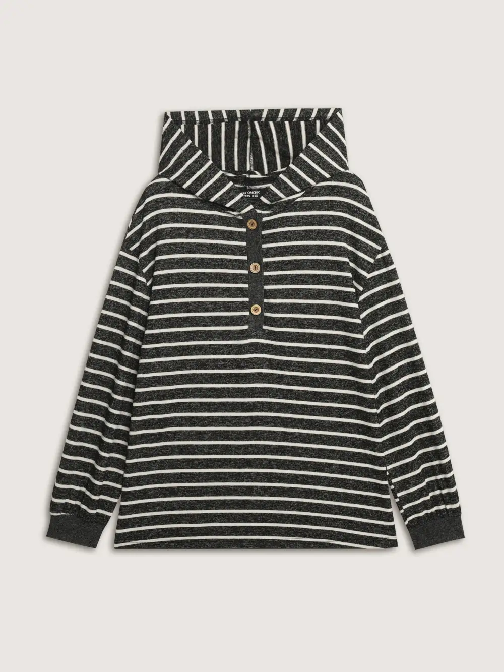 Striped Color Contrast Button Hoodie