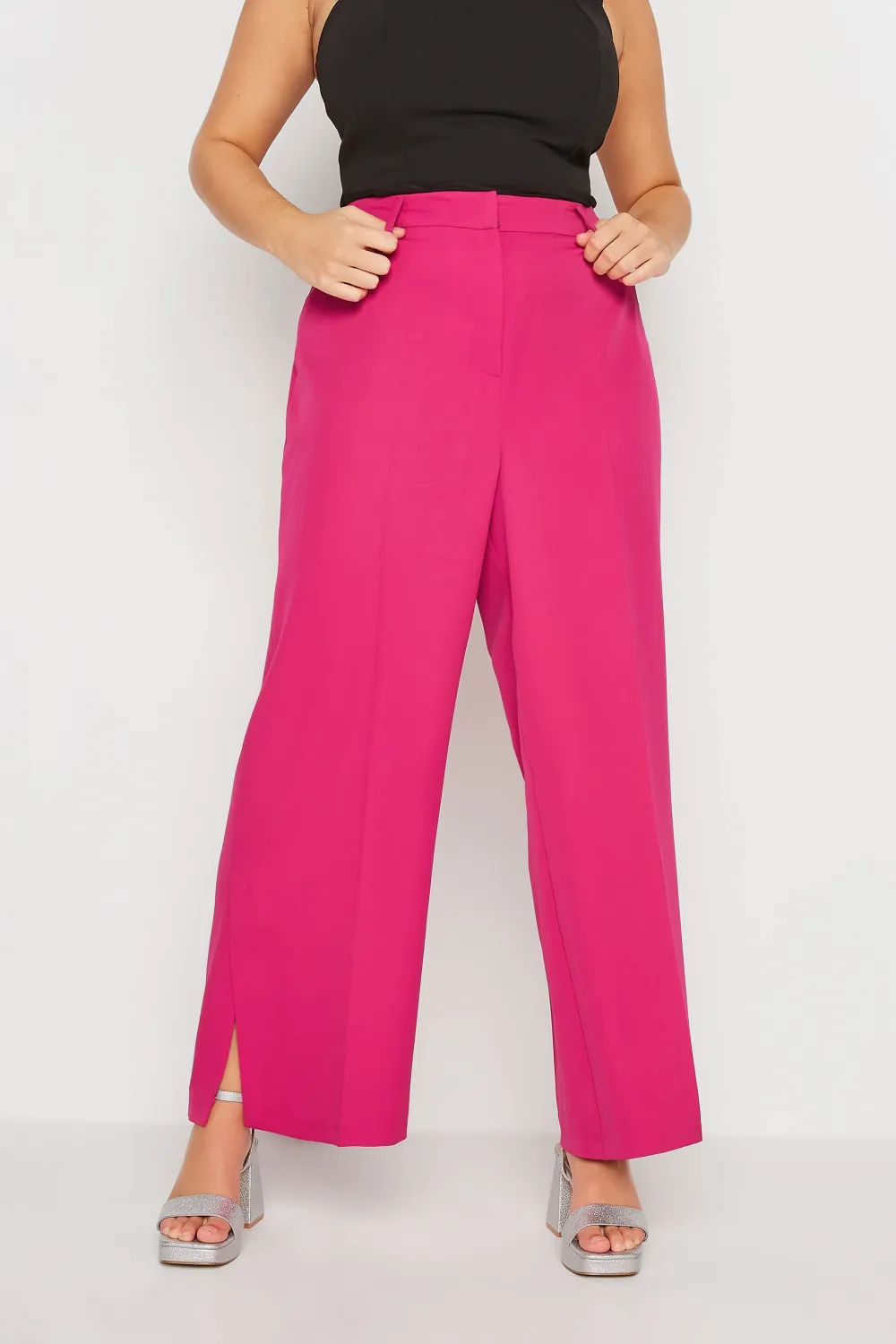 YOURS Curve Black Split Hem Flared Trousers