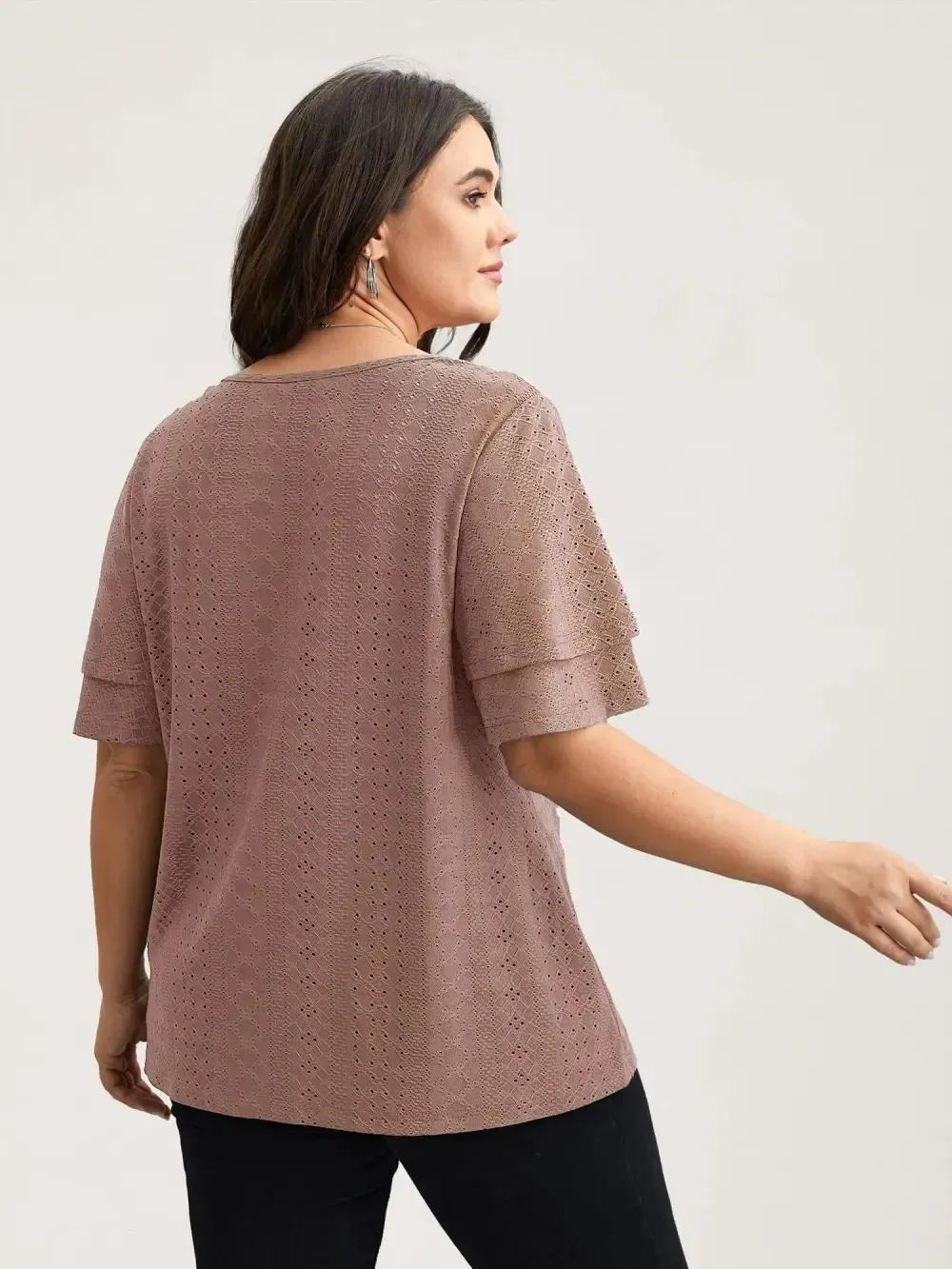 Jacquard Textured Lotus Leaf Sleeve Top