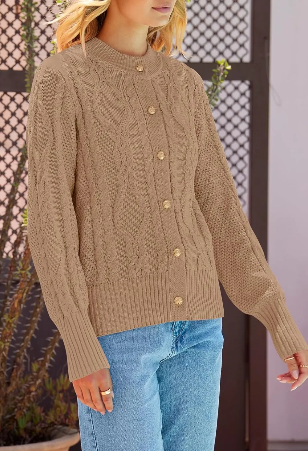 Women's 2024 Fall Long Sleeve Sweater Cardigan Cable Knit Open Front Button Outwear Coats