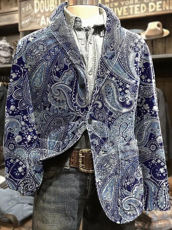 Men's Paisley Art Print Casual Coat