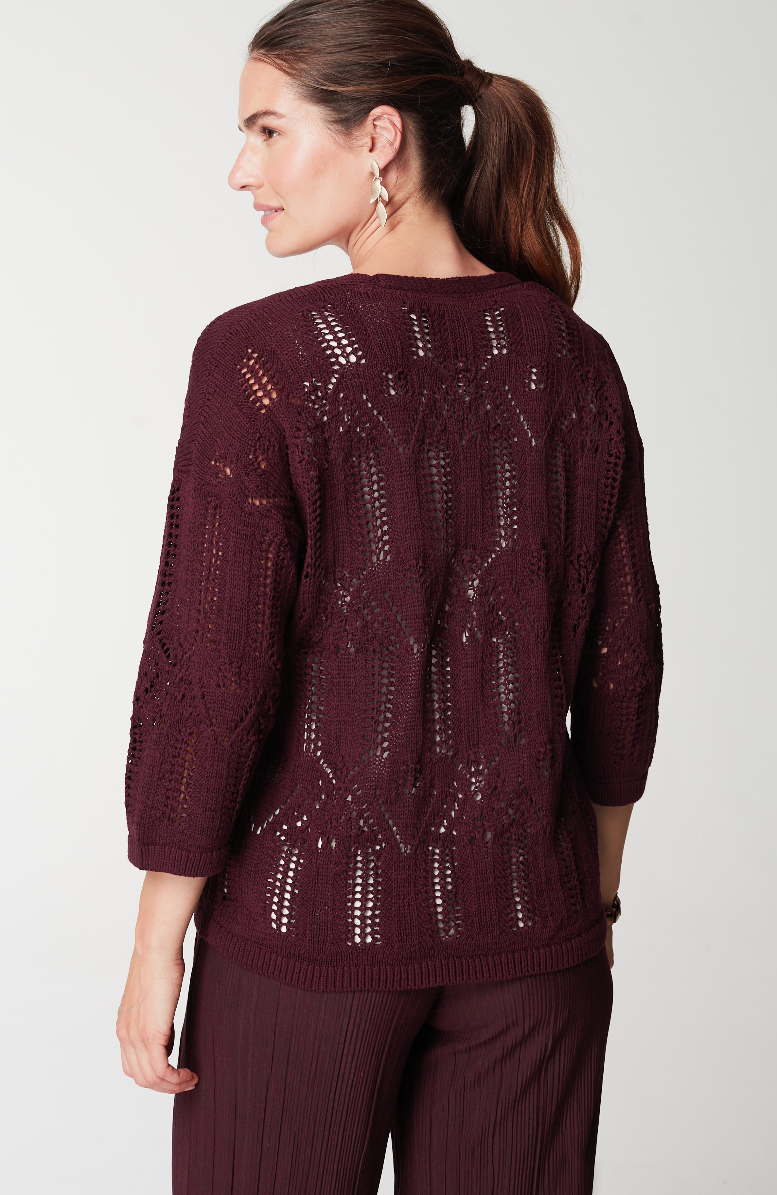 Pure Jill Open-Textured V-Neck Sweater