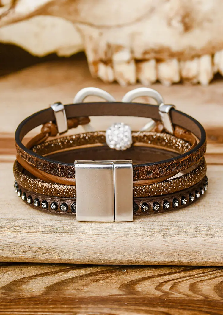 Heart Rhinestone Hollow Out PU Leather Bracelet