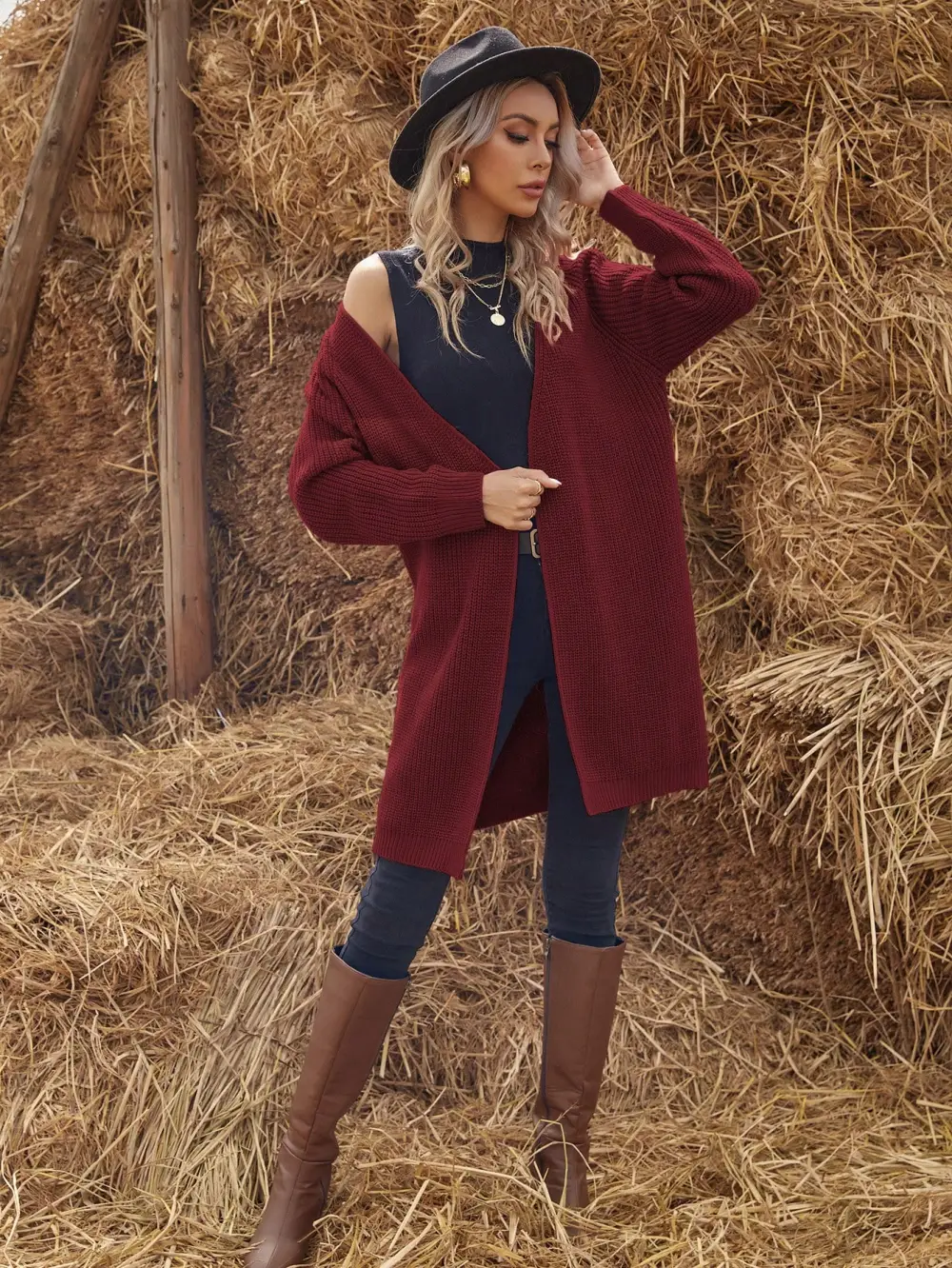 Solid Raglan Sleeve Open Front Cardigan