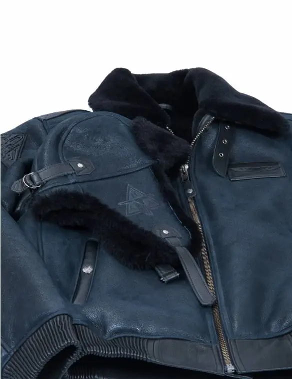 B-15 FAST EAGLE SHEEPSKIN FLIGHT JACKET NAVY BLUE
