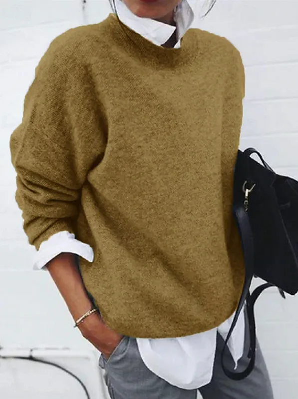 Women's Simple Regular Fit Solid Color Crew Neck Sweater