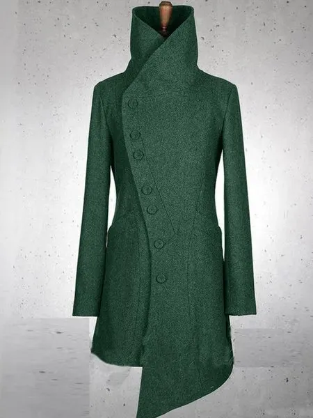 side button woolen fabric Casual Turtleneck Cotton Overcoat