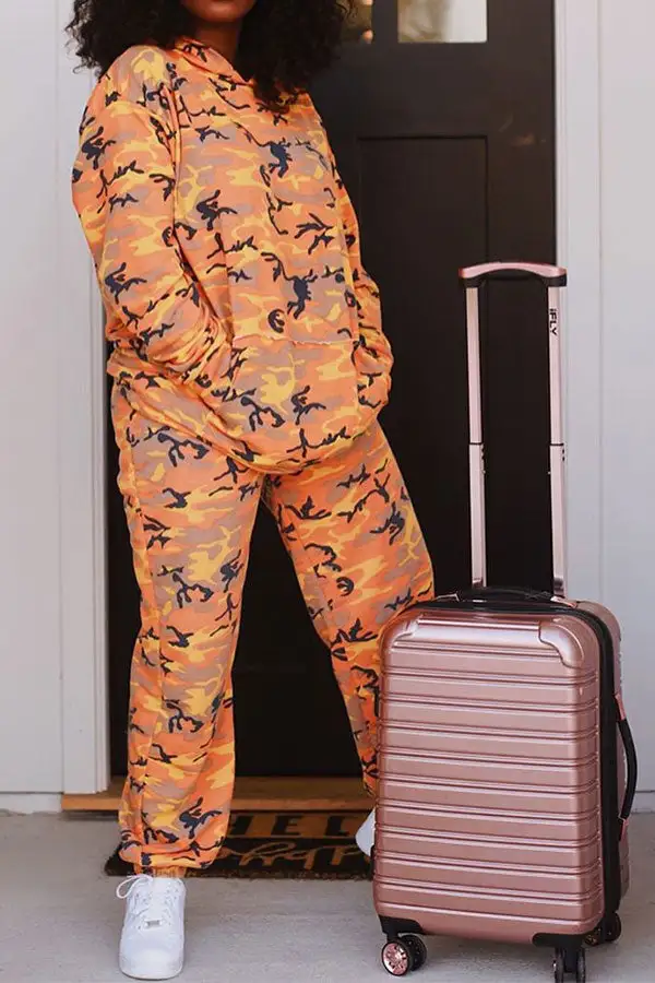 Camouflage Casual Pocket Hooded Pant Set