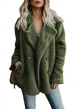 Women's Teddy Coat Comfortable Breathable Buttons Casual Plain Vacation Street Casual Daily Wear Double Breasted Regular Turndown Regular Fit Long Sleeve Outerwear White Red Dark Grey Spring Fall