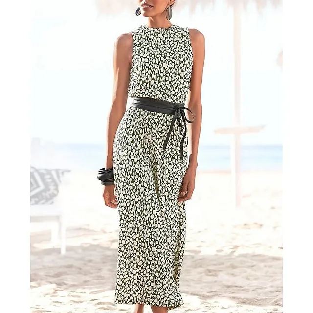 Women‘s Sheath Dress Midi Dress Khaki Sleeveless Color Block Leopard Ruched Print Spring Summer Crew Neck Stylish Elegant 2023 XXL