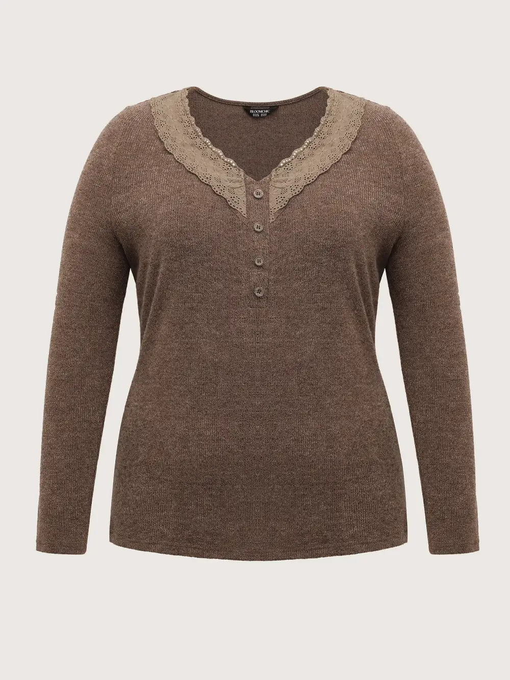 Lace Trim V-Neck Stretchy T-Shirt