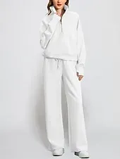 Women's Sports Fashion Streetwear Pants Sets Bolero Top Long Sleeve Turtleneck Solid Color Outdoor Work Casual White Blue Green Fall Loose Fit