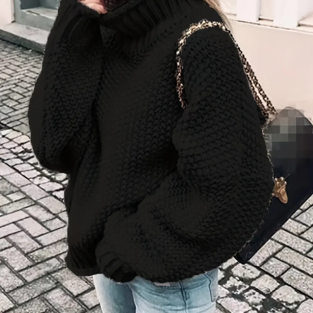 Solid Turtle Neck Pullover Sweater, Casual Long Sleeve Sweater For Fall & Winter, Women's Clothing