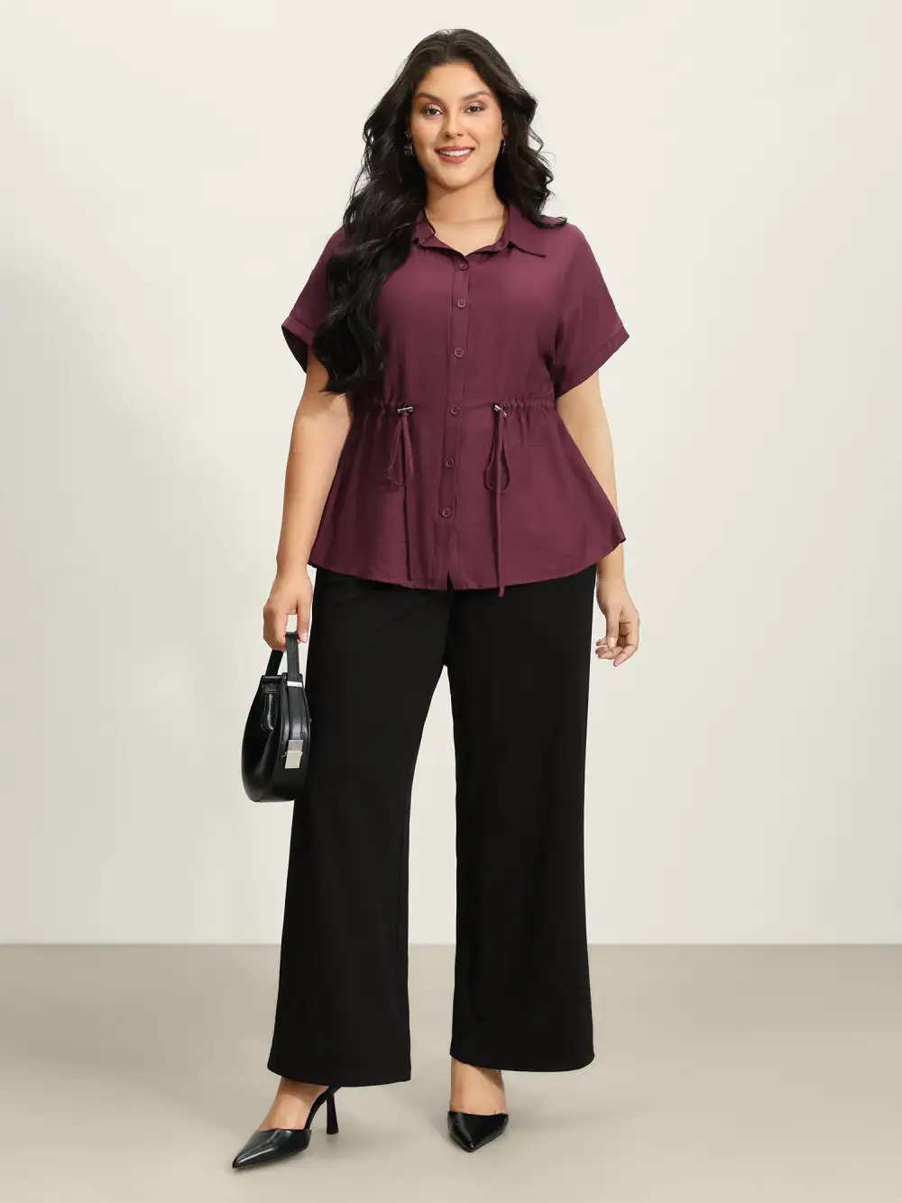 Adjustable Drawstring Button-Down Shirt