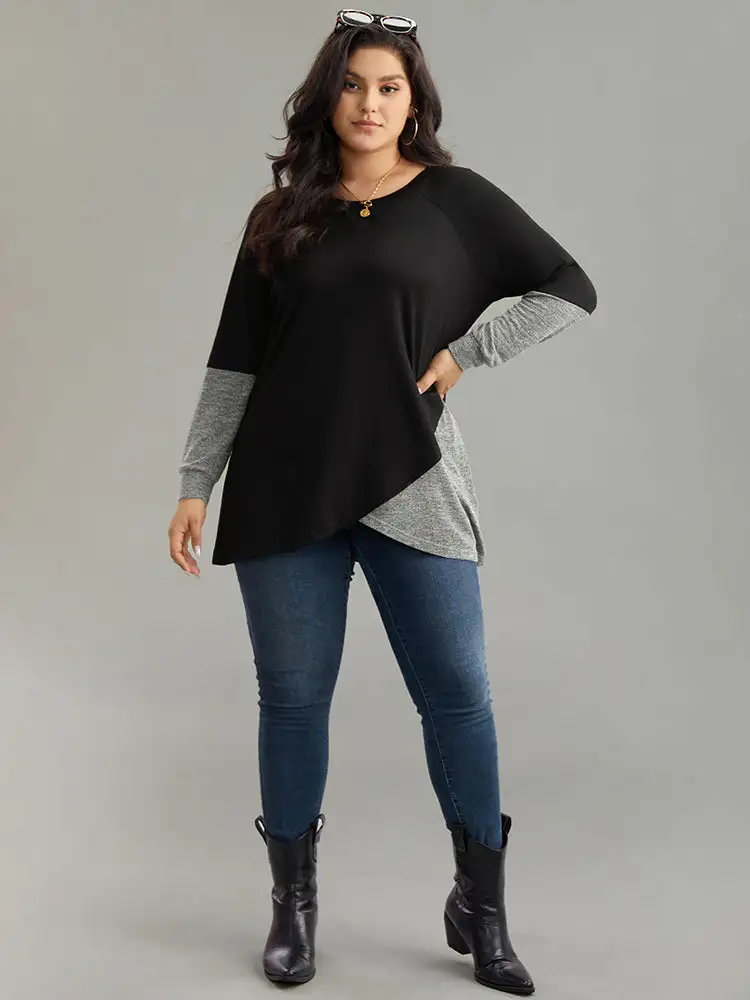 Two Tone Patchwork Heather Arc Hem T-shirt