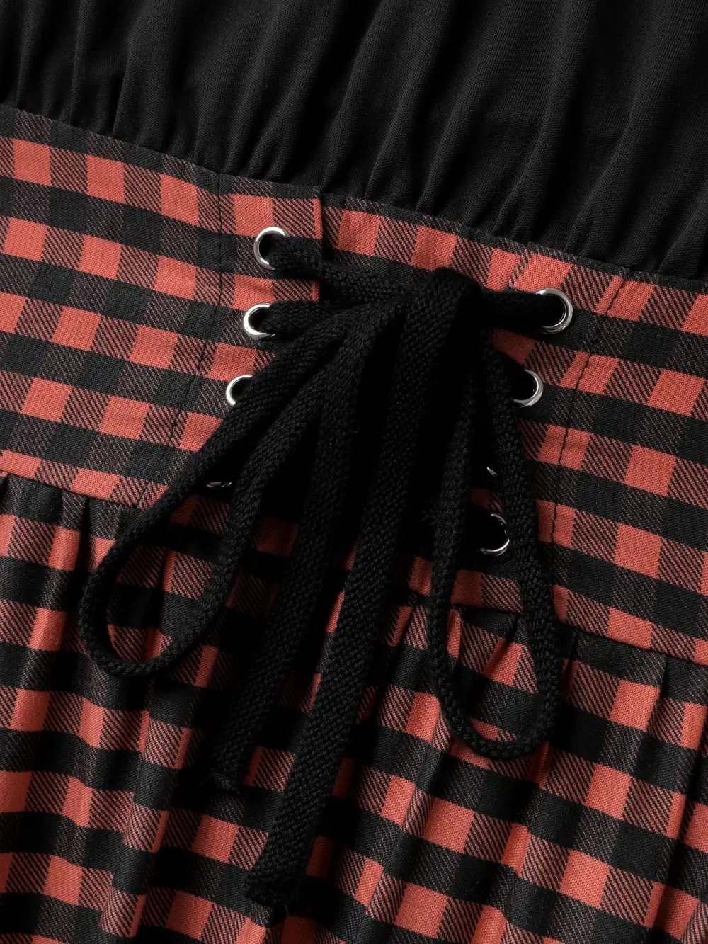 Halloween Plaid Print Crosstie Contrast Midi Dress