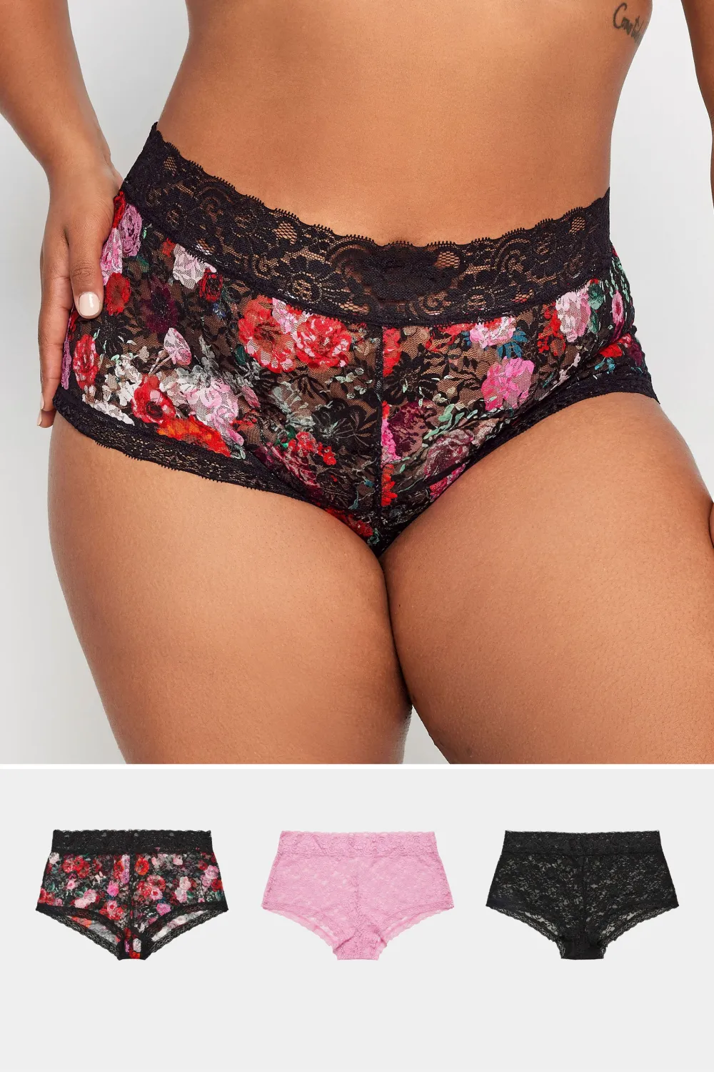 YOURS 5 PACK Curve Black Cotton High Waisted Full Briefs