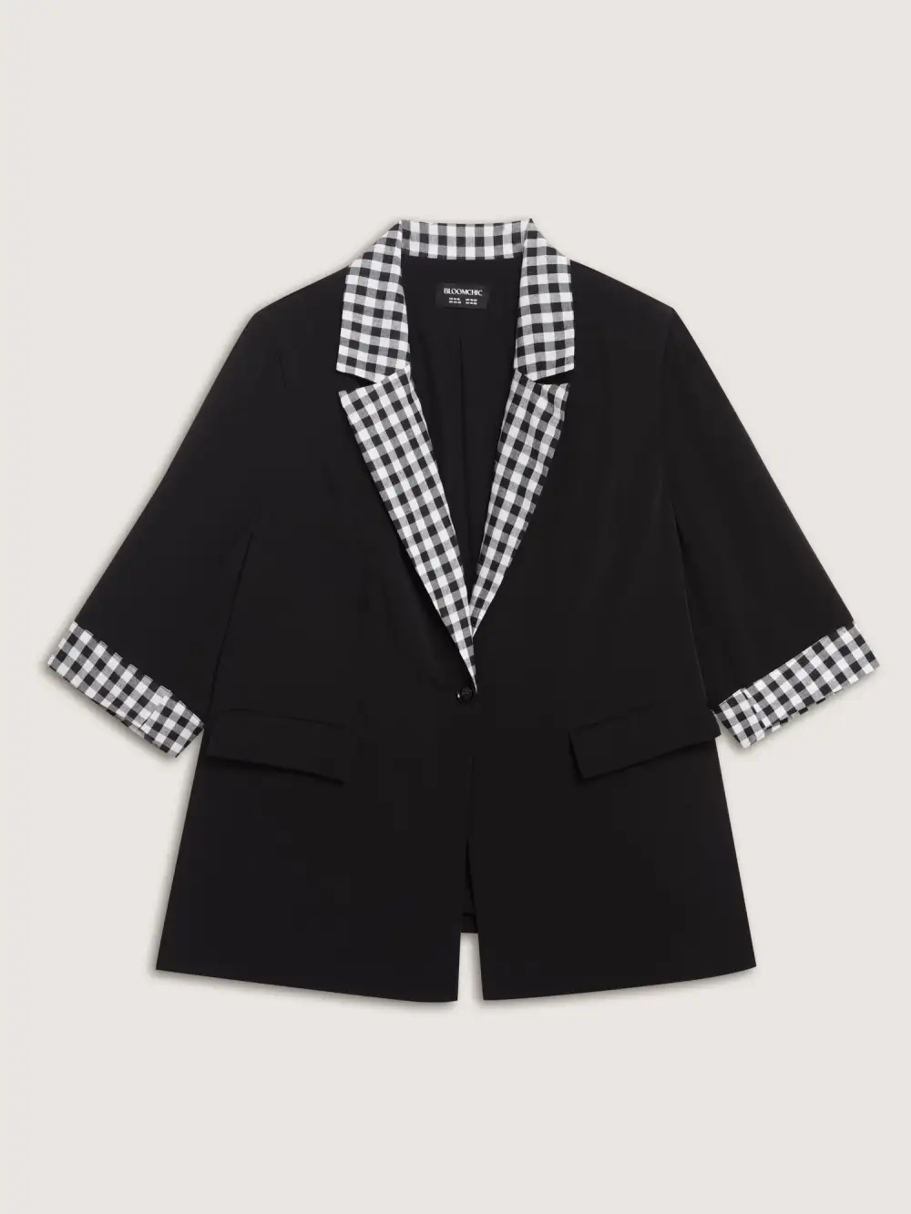 Checkered Contrast Button Blazer