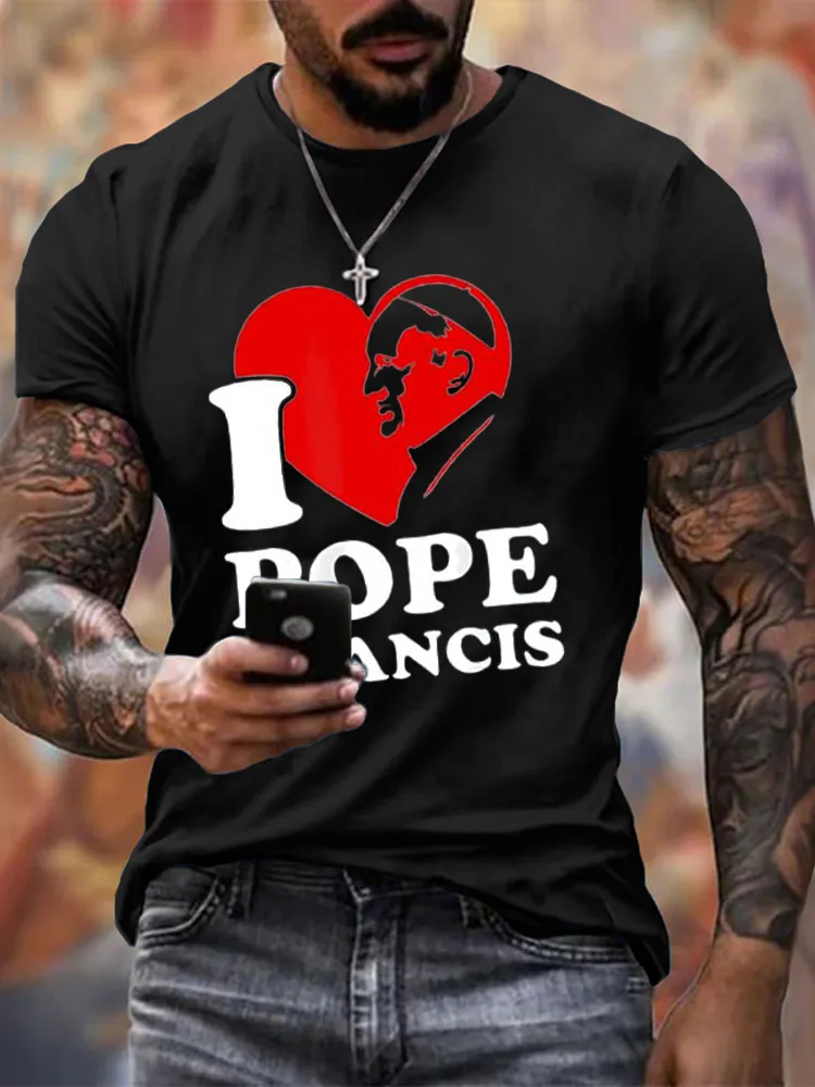 Men's I Love PF Print Short Sleeve Round Neck Cotton T-Shirt