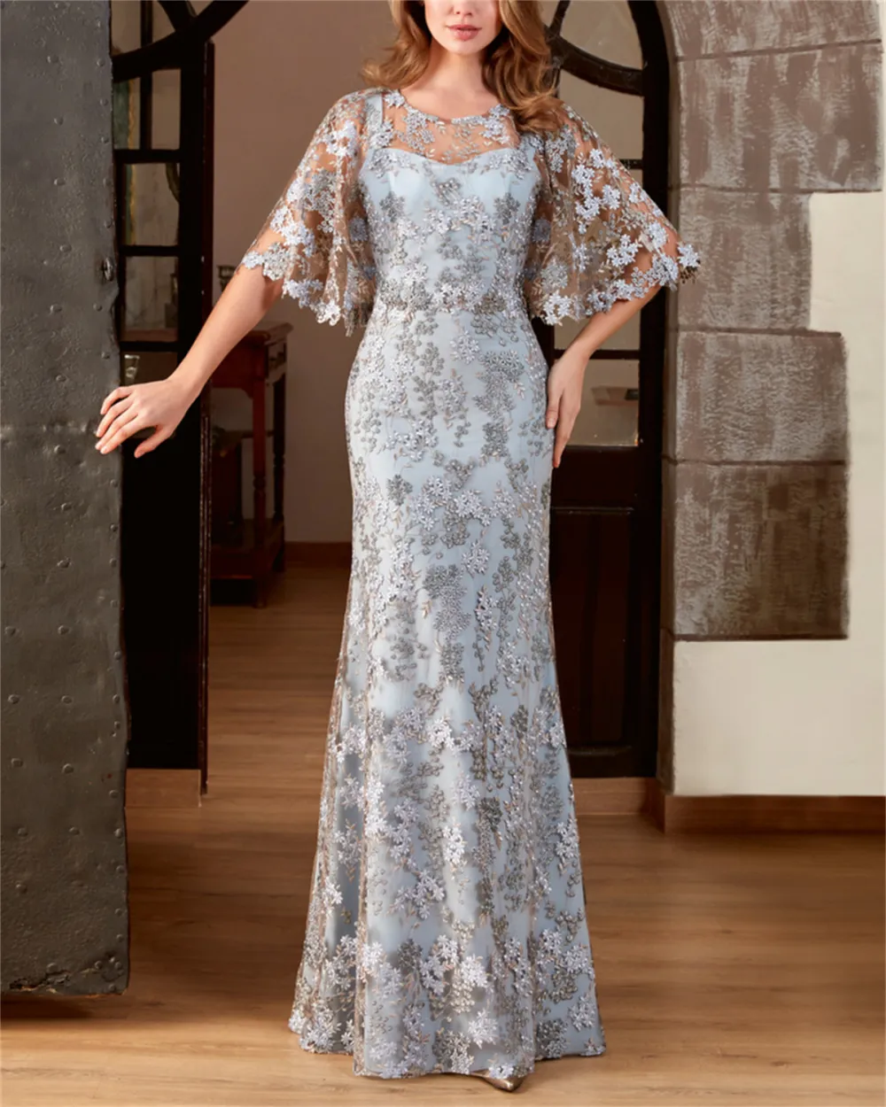 Women's Solid Color Embroidered Lace Dress