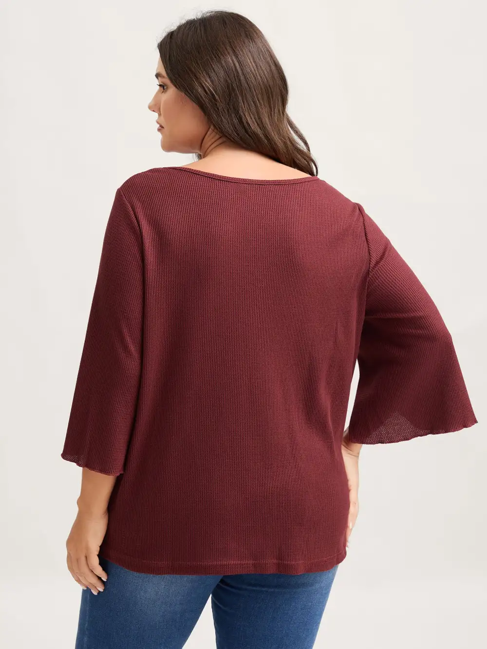 Split Bell Sleeve Waffle T-Shirt