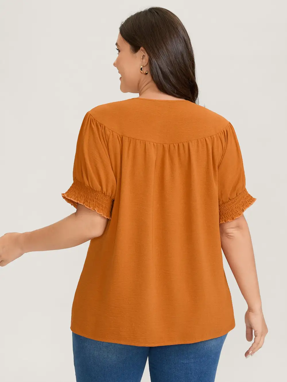 Shirred Cuff Sleeve Button Detail Blouse