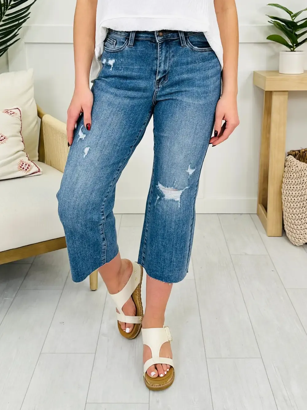 Judy Blue Sew Into You Embroidered Cropped Wide Leg Jeans