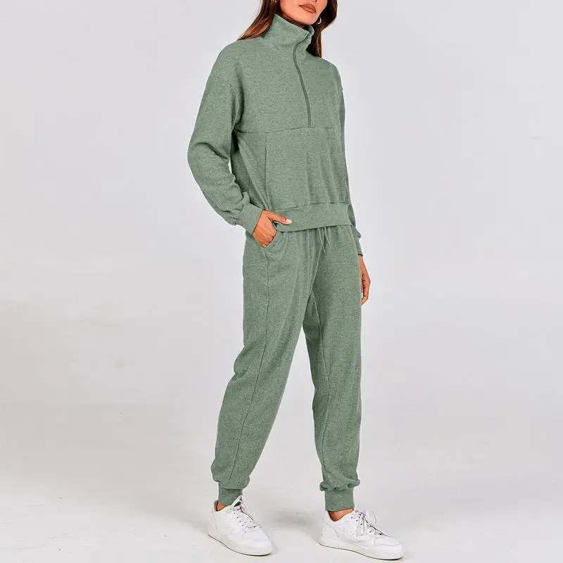 Autumn Essential Women's 2-Piece Half-Zip Sweatsuit – Comfy Pullover & Joggers Set