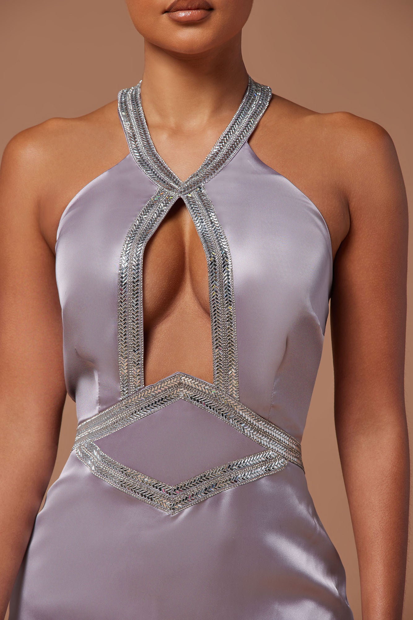 Marnee Satin Embellished Gown - Grey