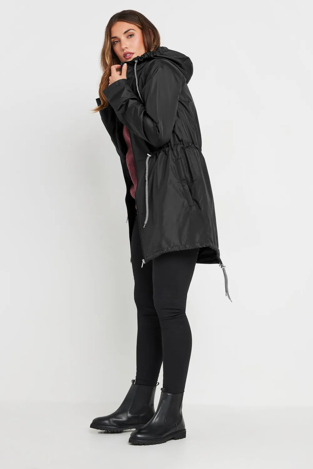 LTS Tall Black Dalmatian Print Pocket Parka