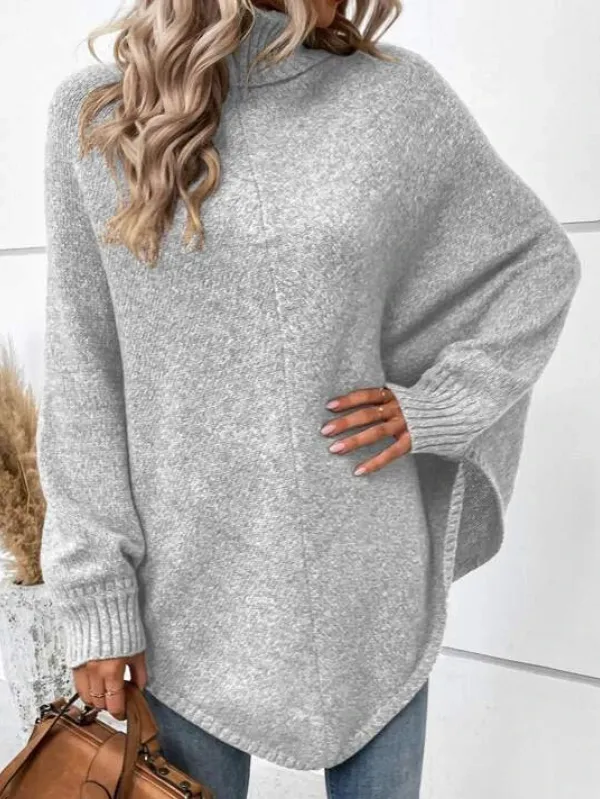 Solid Turtleneck Batwing Sleeve Sweater
