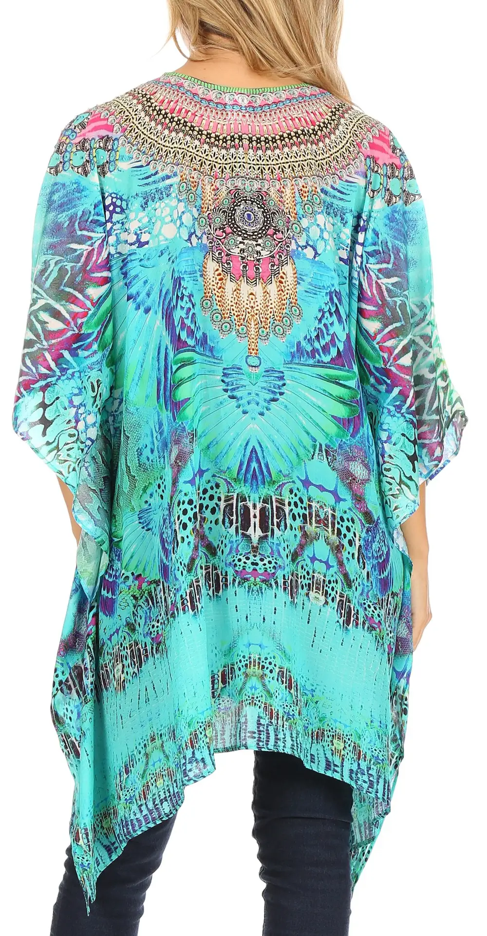 Women's Caftan Poncho Cover up V neck Top Lace up With Rhinestone