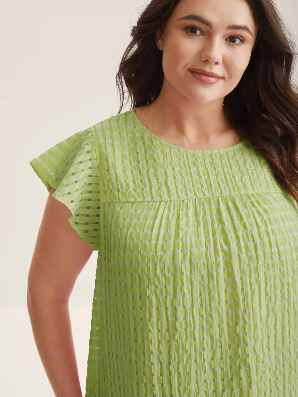 Textured Sheer Lined Flutter Sleeve Blouse