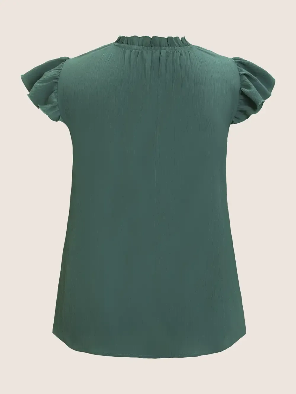 Plain Mock Neck Cap Sleeve Ruffle Trim Blouse