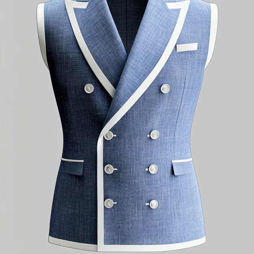 Men's Business Peak Lapel Double Breasted Contrast Binding Vest