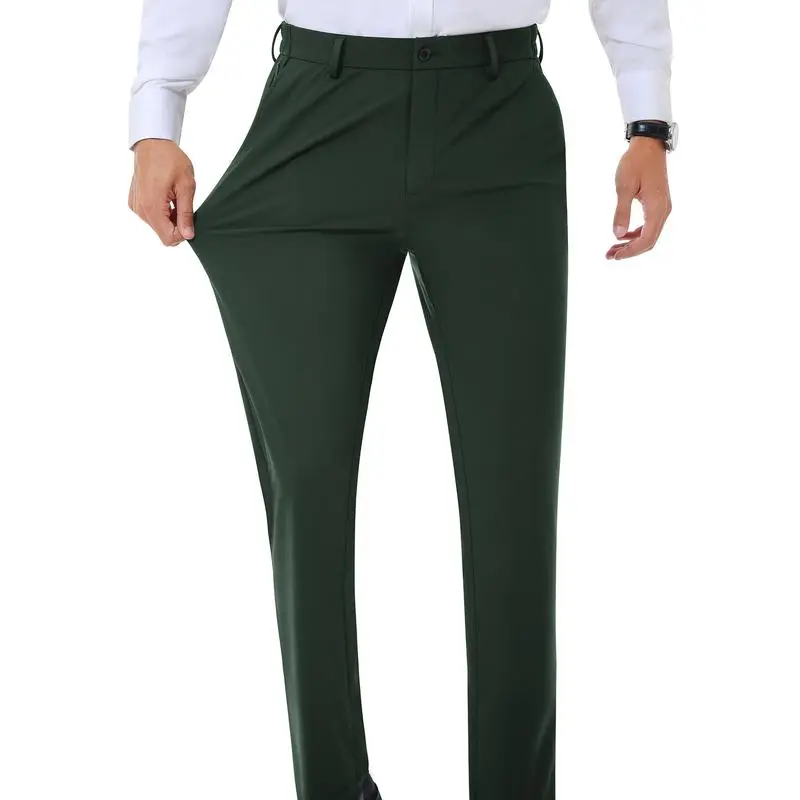 Men's Stretch Dress Pants No Iron Golf Pants Expandable Waist Flat Front Business Casual Pants