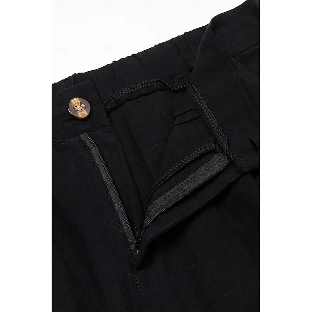 Men's Shorts Linen Shorts Summer Shorts Pleated Shorts Pocket Pleats Straight Leg Plain Comfort Breathable Short Casual Daily Holiday Linen Cotton Blend Fashion Designer Black White