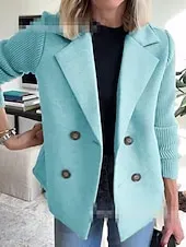 Women's Coat Comfortable Breathable Buttons Fashion Daily Plain Outdoor Casual Daily Single Breasted Regular Lapel Regular Fit Long Sleeve Outerwear Light Blue Black Pink Spring Fall