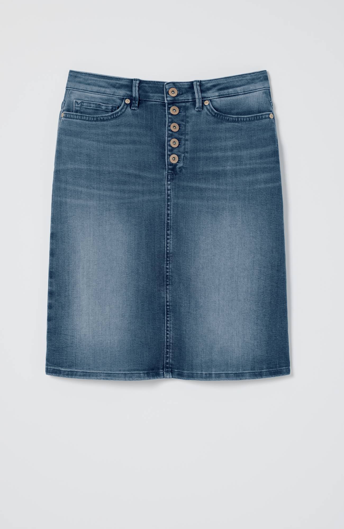 Button-Fly Denim Skirt