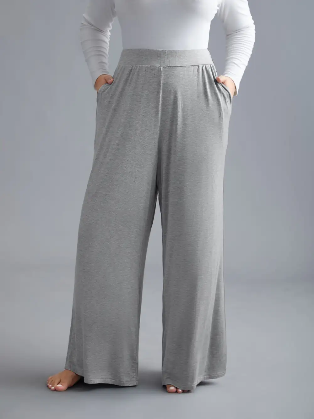Solid Elastic Waist Wide Leg Lounge Bottoms