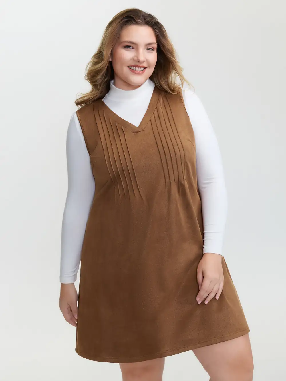 Suede Striped Toothpick Pleats Mini Dress