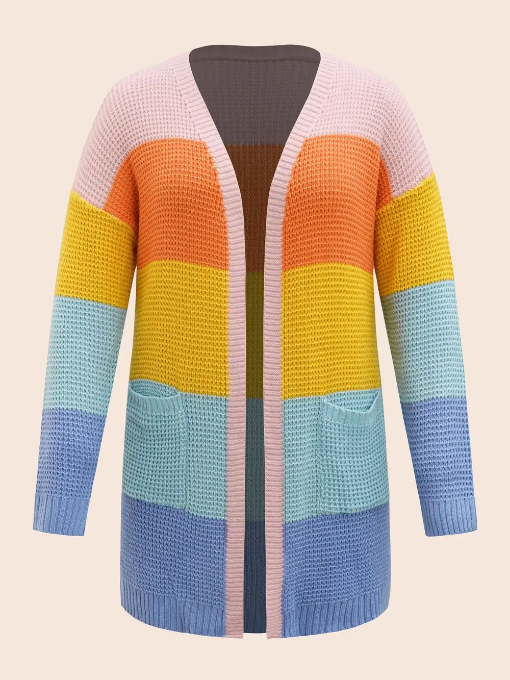 Colorblock Contrast Drop Shoulder Pocket Cardigan