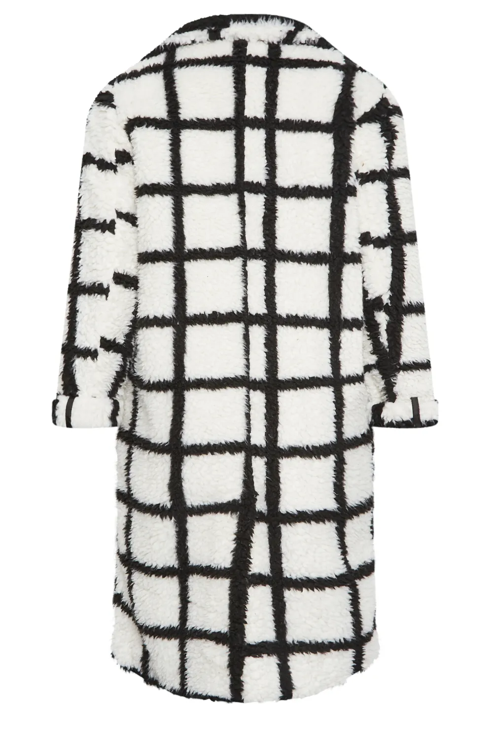 YOURS Curve White & Black Check Teddy Maxi Coat