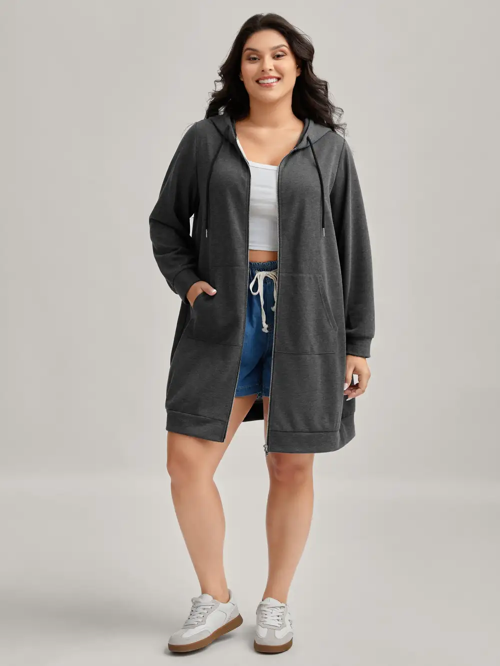 Sweatshirt Longline Solid Jacket