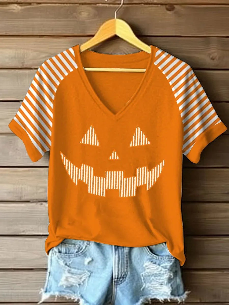 Women's Casual Autumn Pumpkin Print T-Shirt