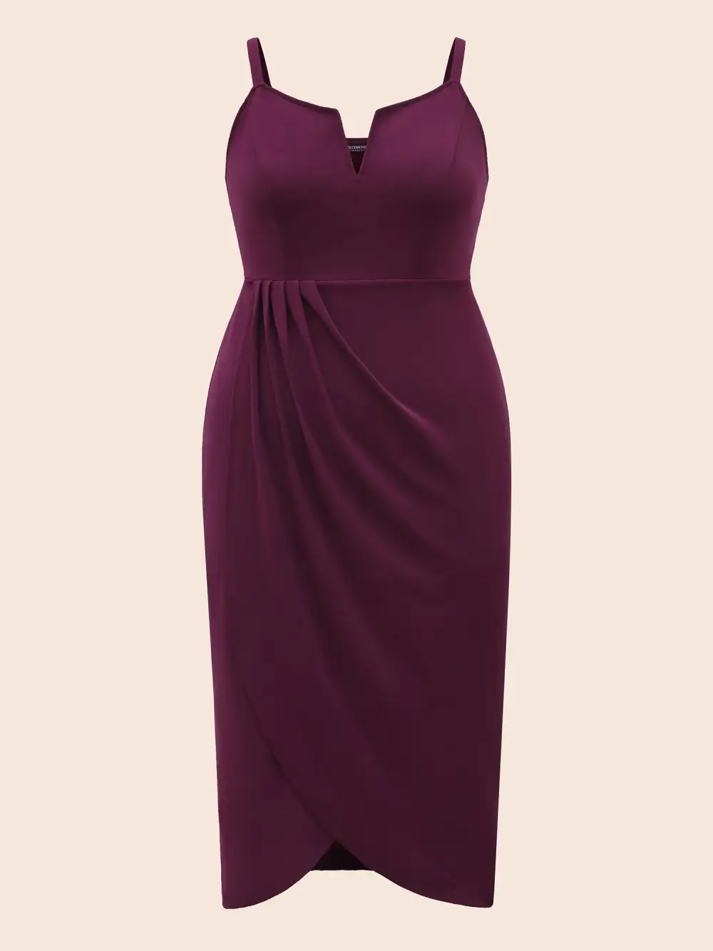 Plain Notched Pleated Detail Spaghetti Strap Wrap Hem Dress