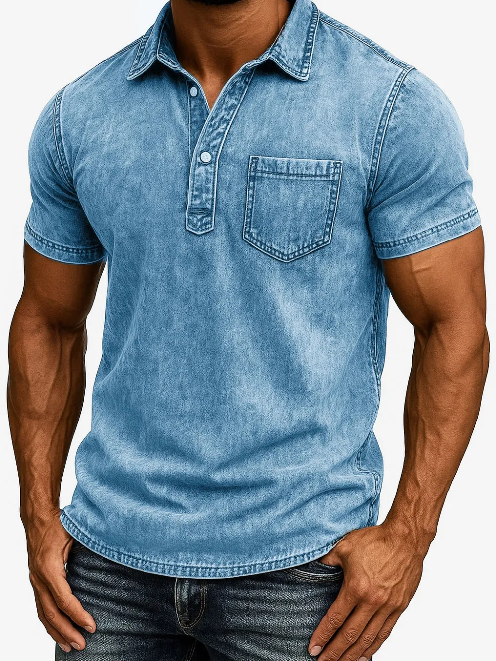 Men's Fashion Outdoor Retro Distressed Fabric Short Sleeve Pocket Polo Shirt