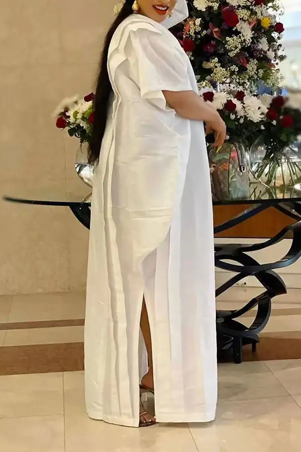  Pleated Dramatic Side Split Maxi Dress