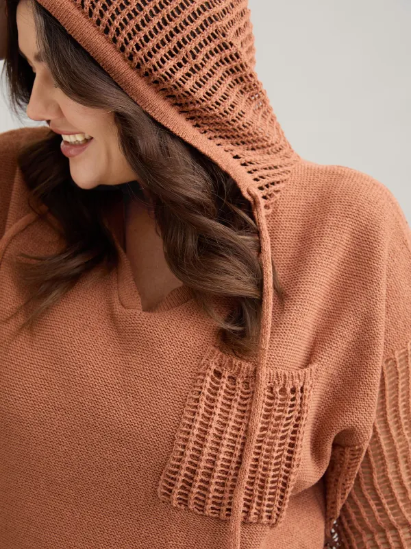 Hooded Drawstring Cut Out Pocket Pullover