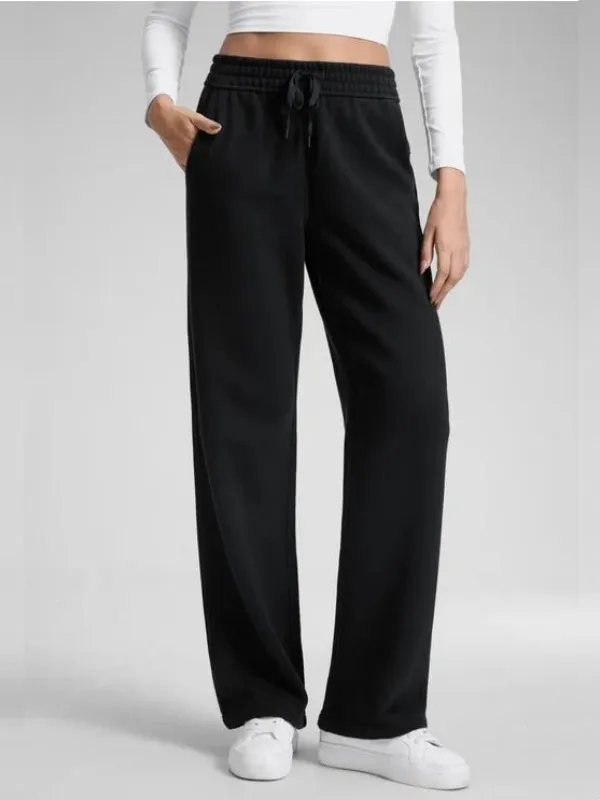 Women's cotton fleece-lined track pants, straight leg casual loungewear track pants